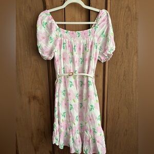 Draper James Pink Floral Off-the-Shoulder Puff Sleeve Mini Dress